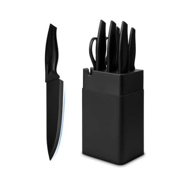 7-Piece Stainless Steel Kitchen Knife Block Set, Kitchen Knife Set with Built-In Sharpening Block, Dishwasher Safe