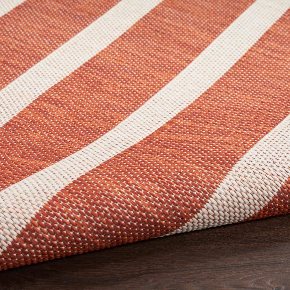 Terracotta Ivory Striped Flat Woven Outdoor Rug 6' x 9'