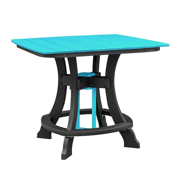 American Furniture Classics Adirondack Black Square Plastic Outdoor Dining Table with Aruba Blue Top