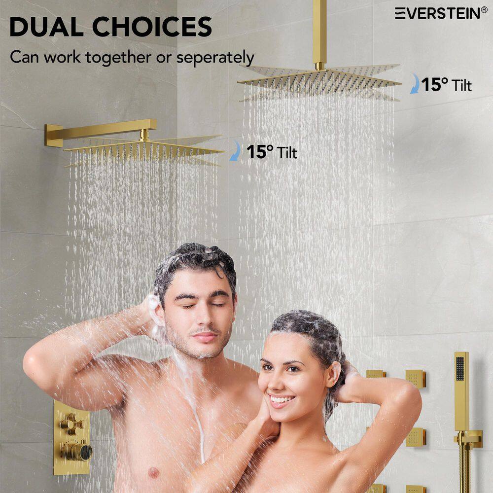Matte Black Dual Shower Head System with Body Jets and Hand Shower