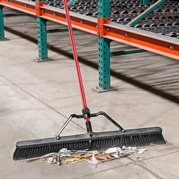 36 in. High Power Smooth Surface Push Broom Set with Brace and 60 in. Steel Handle (2-Pack)