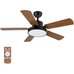 44 in. 5 Walnut Grain Blades Indoor Low Profile Ceiling Fan with Light, Remote Control, Brown