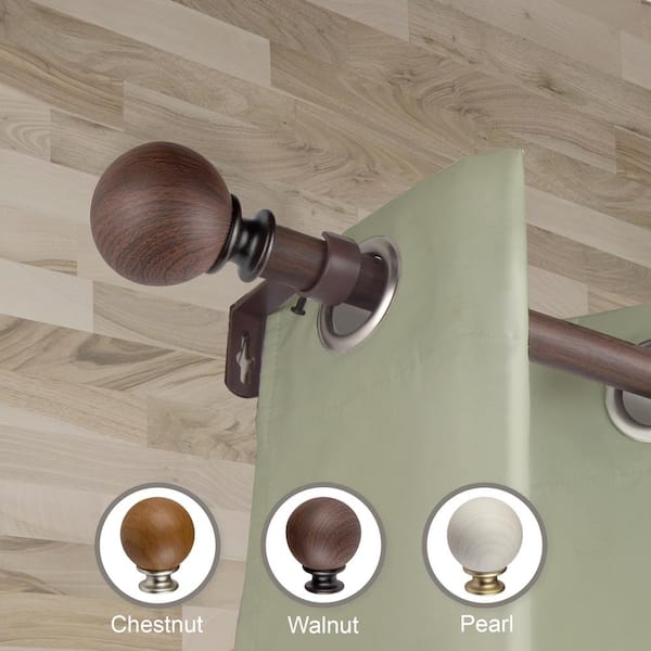 1" dia Adjustable Single Faux Wood Curtain Rod 66-120 inch in Dark Walnut with Bartiste Finials