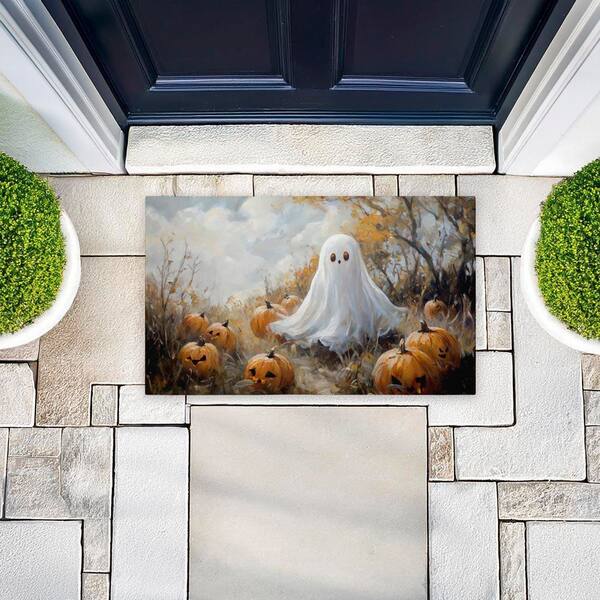 Stupell Industries Ghost in Field of Pumpkins Orange 18 in. x 30