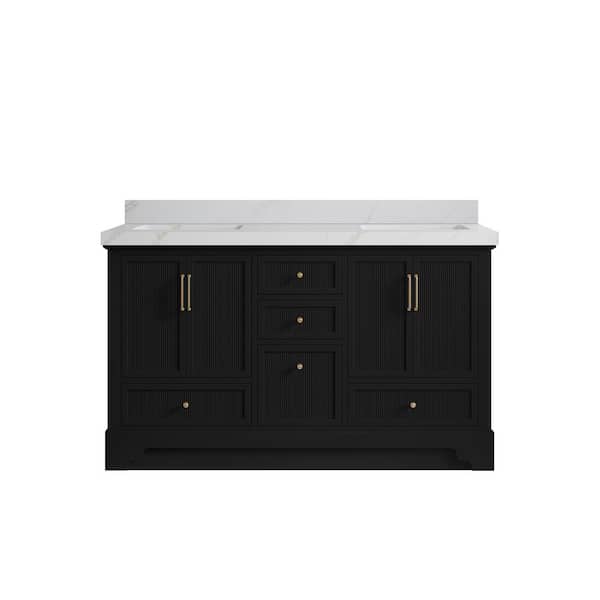 Willow Collections Alys 60 in. W x 22 in. D x 36 in. H Double Sink Bath Vanity in Black with 2 in. Calacatta Sienna Top
