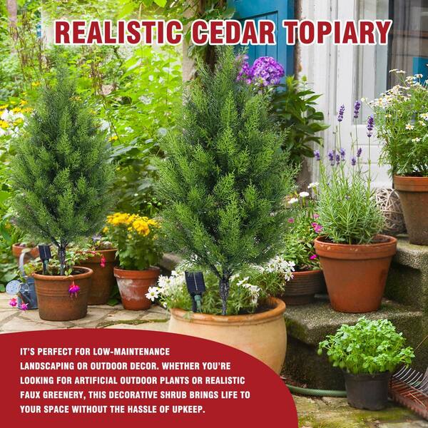 3ft Artificial Cypress Tree Prelit Solar LED UV-Resistant Outdoor