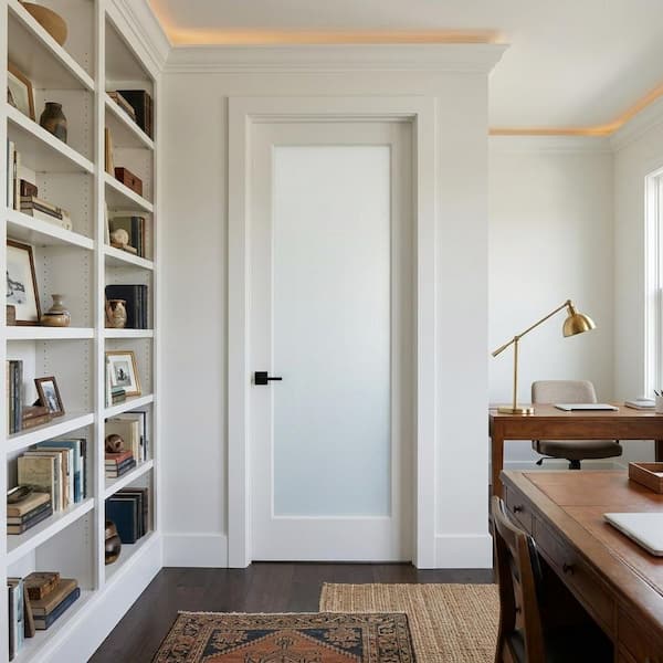32 in. x 96 in. 1-Lite Satin Etch Solid Core MDF Primed Right-Hand Single Prehung Interior Door