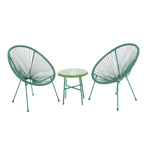 Green 3-Piece Metal Outdoor Bistro Set, Patio Conversation Set with Side Table