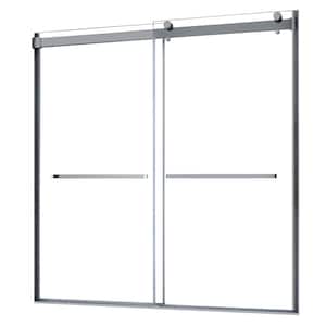 Lagoon 59 in. W x 76 in. H Sliding Semi-Frameless Shower Door in Brushed Nickel with Clear Glass