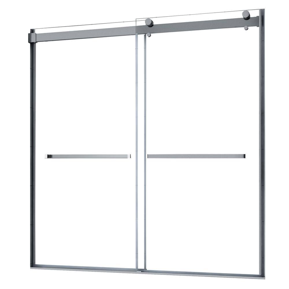 Lagoon 59 in. W x 63 in. H Sliding Semi-Frameless Bathtub Door in Brushed Nickel with Clear Glass and Horizontal Handles price history on PriceWatchPro
