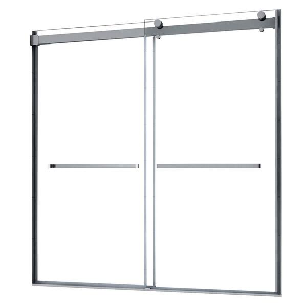 Foremost Lagoon 60 in. W x 76 in. H Semi-Frameless Sliding Shower Door in Brushed Nickel