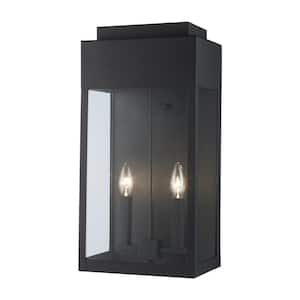 Marley 20.5 in. 2-Light Black Outdoor Wall Light Fixture with Clear Glass