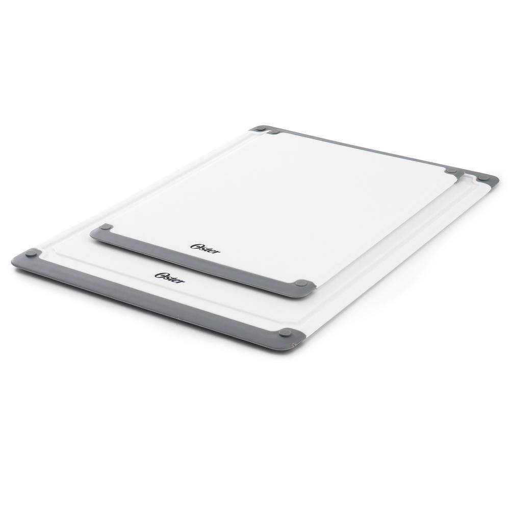White Rectangular Plastic Cutting Board Set with Non-Slip Feet, 2 Pieces