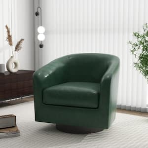 Green PU Leather Upholstered 360° Swivel Arm Chair With Wood Base(Set of 1)