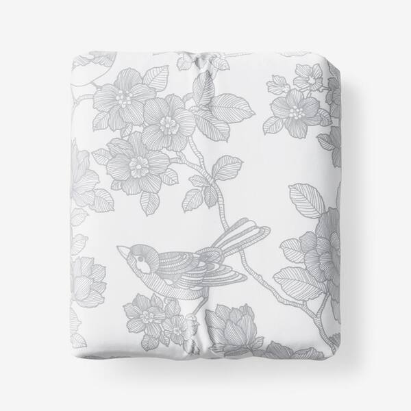 The Company Store Legends Hotel Etched Floral Gray 400-Thread Count Sateen Queen Fitted Sheet