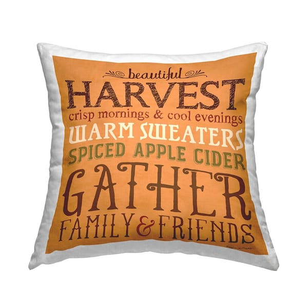 Stupell Industries Beautiful Harvest Fall Autumnal Typography Words Orange Print Polyester 18in. X 18in. Throw Pillow