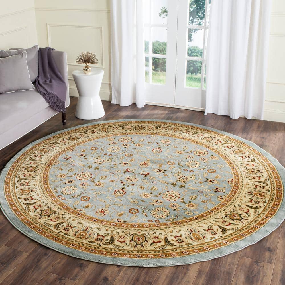 Lyndhurst Light Blue and Ivory Round Synthetic Area Rug
