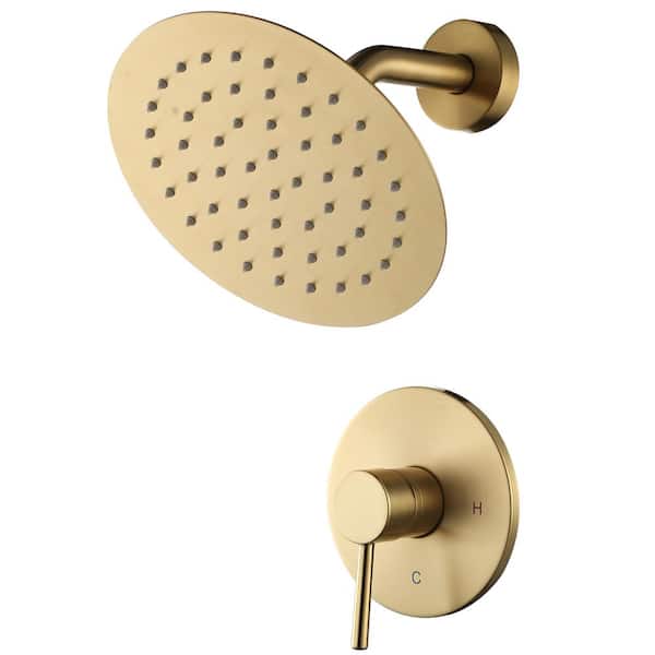 ARCORA Round 1-Spray Patterns with 1.6 GPM 8 in. Wall Mount Rain Fixed Shower Head in Brushed Gold