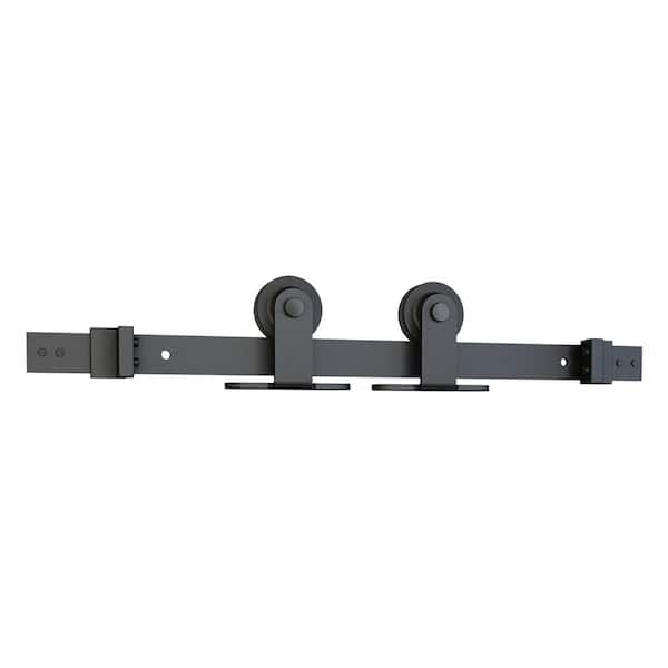 Black Solid Steel Sliding Rolling Barn Door Hardware 8 ft. Kit for Single Wood Doors
