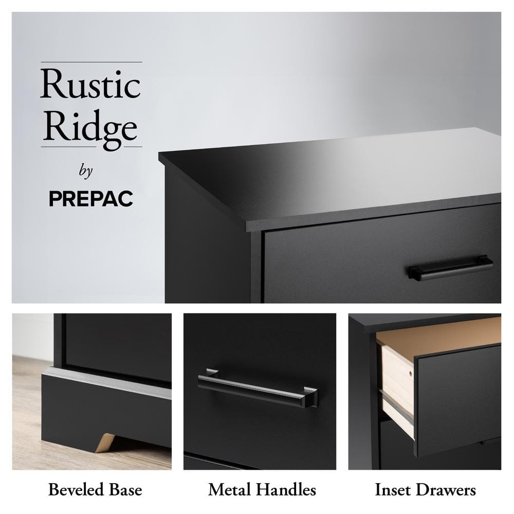 Rustic Black Farmhouse Double Dresser with Six Drawers