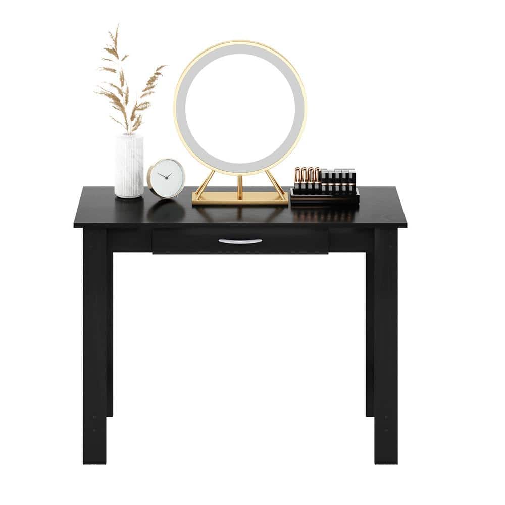 Sleek Black Composite Wood Writing Desk with Drawer