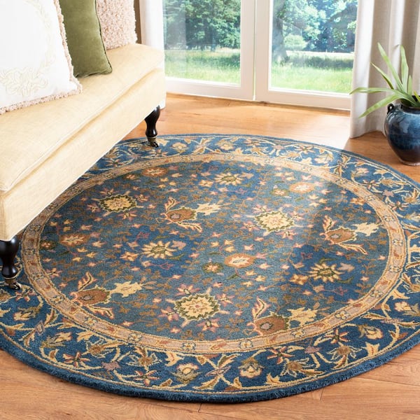 Antiquity Blue 5 ft. x 7 ft. Oval Border Geometric Floral Area Rug