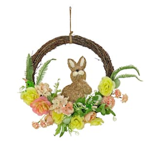 16 in. Bunny and Rose Flowers Wreath