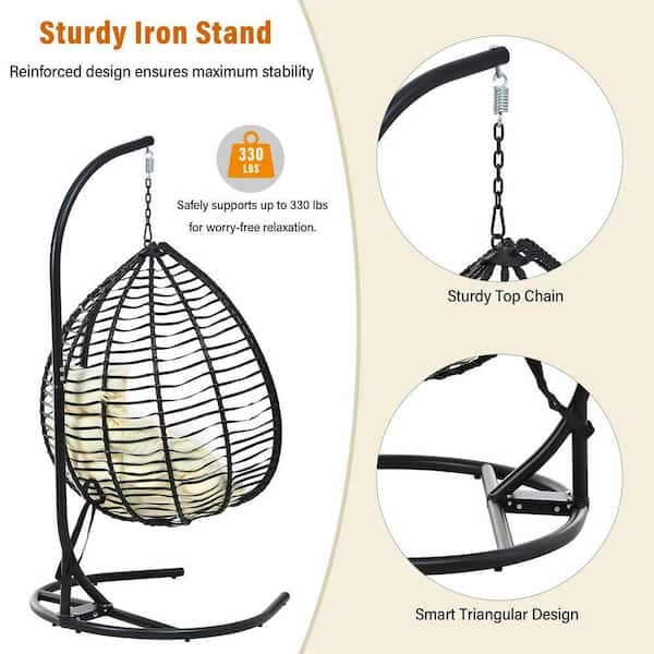 Black Wicker Foldable Outdoor Rattan Egg Chair Patio Swing Chair