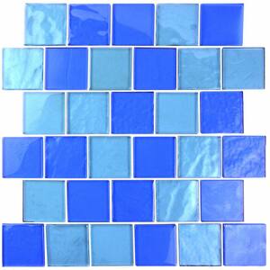 Landscape Horizon Blue Square Mosaic 2 in. x 2 in. Textured Glossy Glass Decorative Pool Tile  (1.04 sq. ft.)