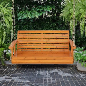 2-Person Wood Outdoor Patio Swing Patio Porch Hanging Bench Chair for Garden Backyard Orange