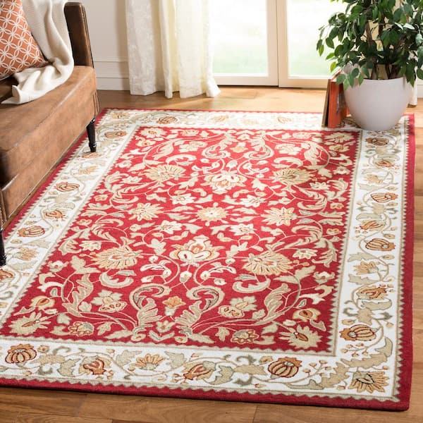 Easy Care Red/Ivory 4 ft. x 6 ft. Border Area Rug