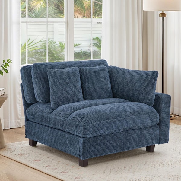 OrangeOne Panner 44.5 in. Square Arm 1 Piece Vertical Striped Chenille Sectional Sofe in Navy with 3 Removable Pillows