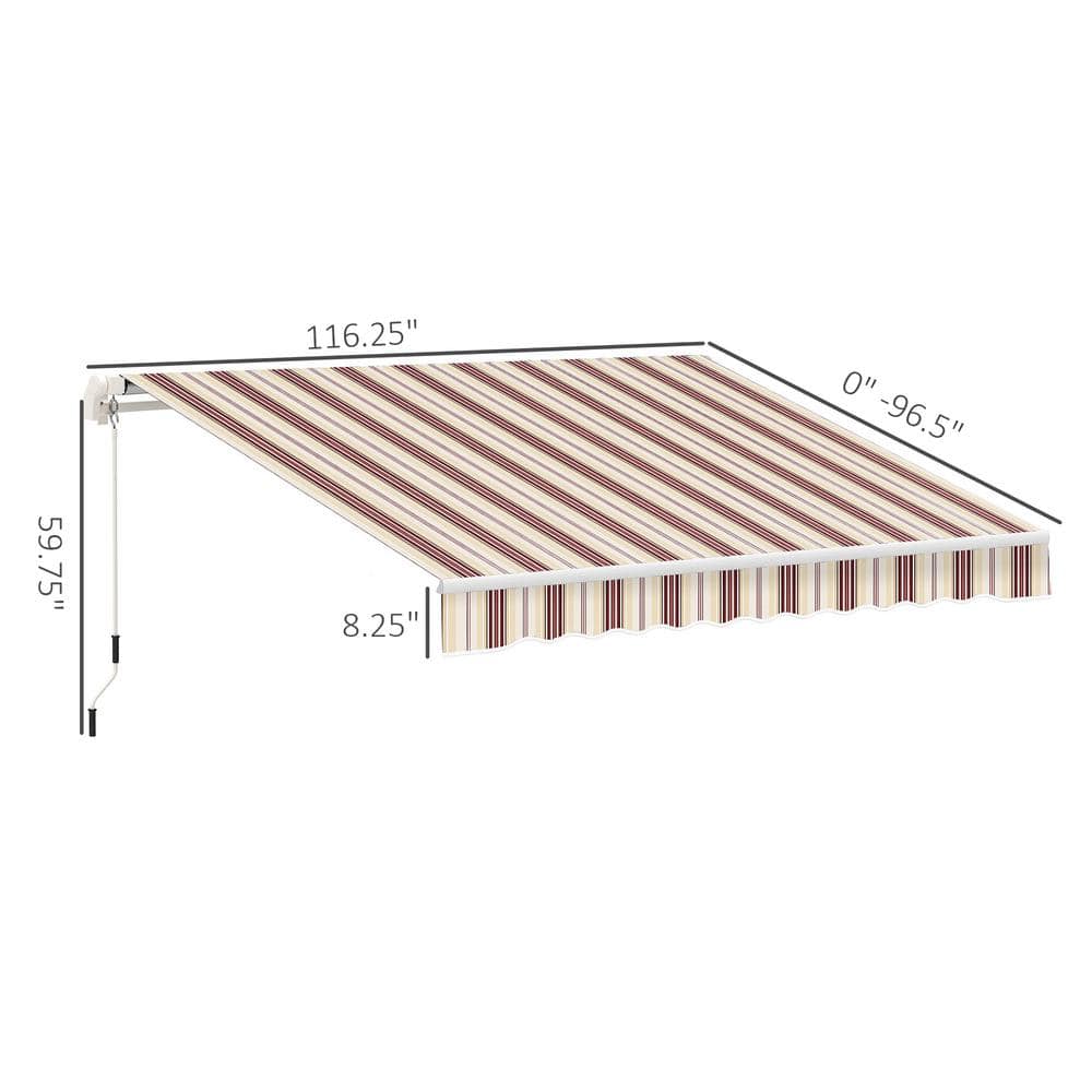 10' x 8' Red and Beige Striped Retractable Patio Awning