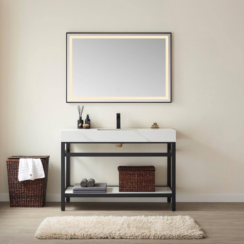 Funes 48 in. W x 22 in. D x 34 in. H Single Sink Bath Vanity in Matt Black with White Natural Stone Top and Mirror price history on PriceWatchPro