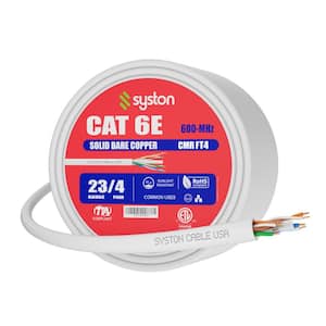 20 ft. White CMR Riser Rated Cat 6e 600 MHz 23 AWG Solid Bare Copper Ethernet Network Cable-Bulk No Ends Heat Resistant