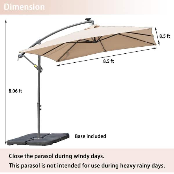 Cantilever Patio Umbrella, Cantilever Outdoor Beige Umbrella With Lights And Speakers