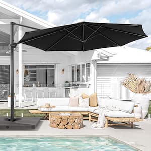 11 ft. Round Aluminum 360° Rotation Cantilever Offset Outdoor Patio Umbrella with a Base in Black