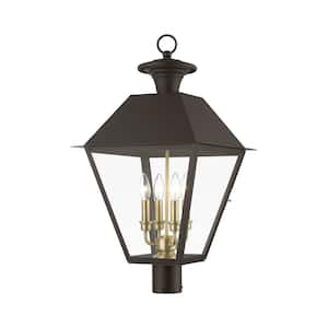 Helmsdale 27.5 in. 4-Light Bronze Solid Brass Hardwired Outdoor Rust Resistant Post Light with No Bulbs Inlcuded