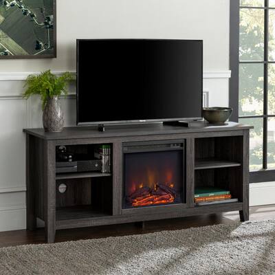 Essential 58 in. Charcoal TV Stand fits TV up to 60 in. with Adjustable Shelves Electric Fireplace