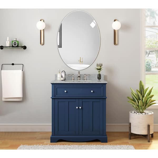 Home Decorators Collection Fremont 32 in. Single Sink Freestanding Navy Blue Bath Vanity with Grey Granite Top (Assembled)