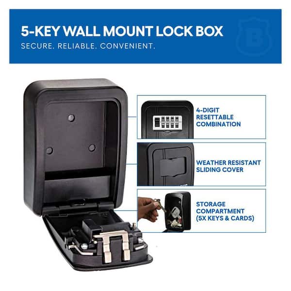 Brinks Lock Box, Wall Mount with Resettable 4-Digit Combination