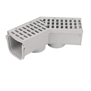 5 in. Pro Series Channel Drain Plastic 45° Elbow and Grate Deep Profile, Light Gray
