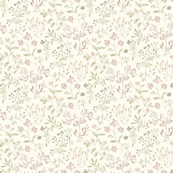 Chesapeake Tarragon Dainty Meadow Pink Prepasted Non Woven Wallpaper ...