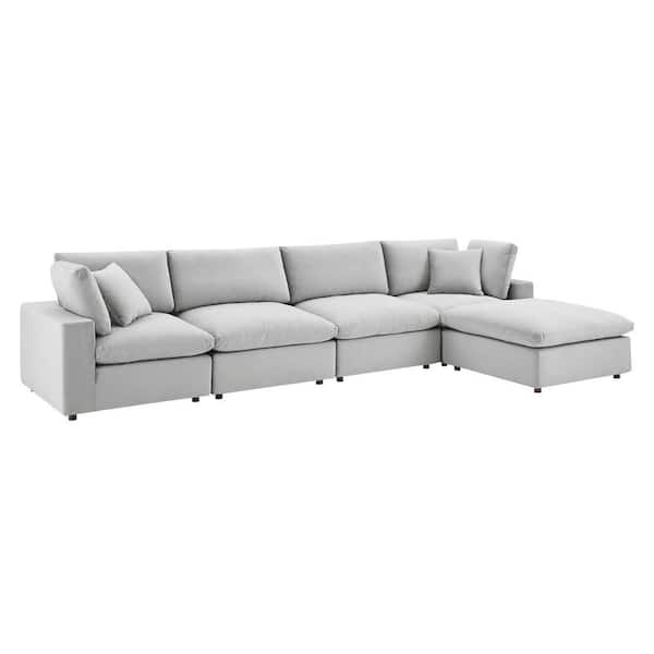 MODWAY 5-Piece Light Gray Commix Down Filled Overstuffed Performance Velvet Sectional Sofa