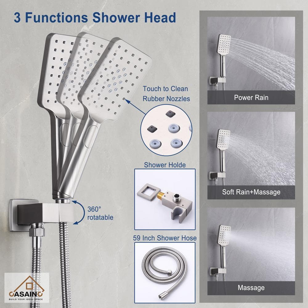 Brushed Nickel Ceiling Mounted Rain Shower System with Handheld