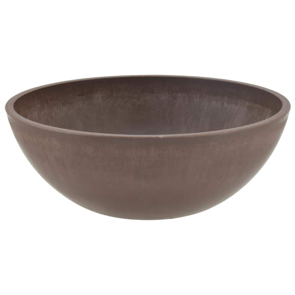 Chocolate Brown Recycled Plastic Stone Wood Round Planter Bowl