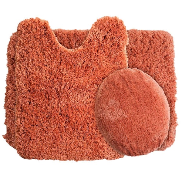 Lavish Home Rust 19.5 in. x 24 in. Super Plush Non-Slip 3-Piece Bath Rug Set