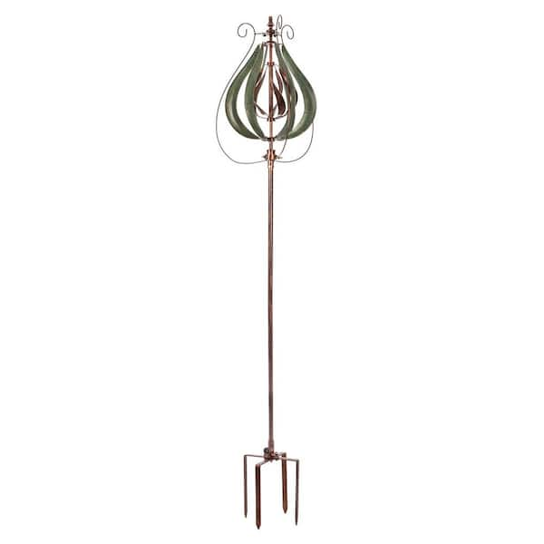 Evergreen 87.5 in. Copper and Verdigris Tulip Misting Wind Spinner