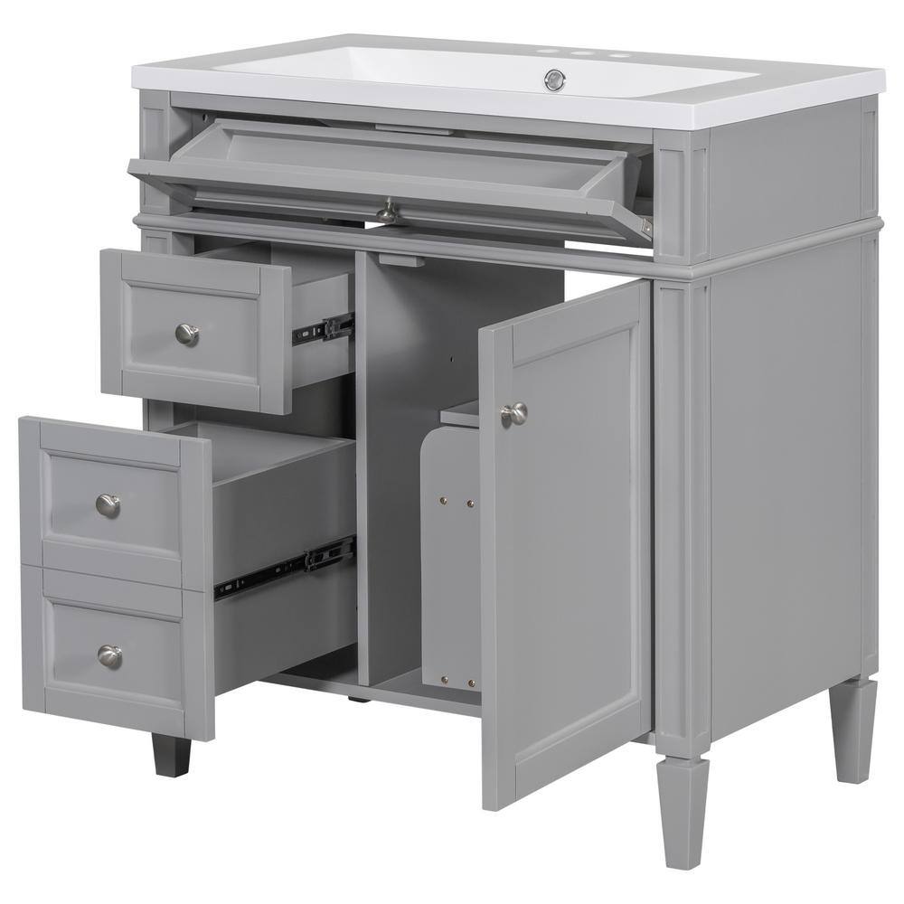 30 in. W x 18 in. D x 33 in. H Gray Linen with Bathroom Vanity