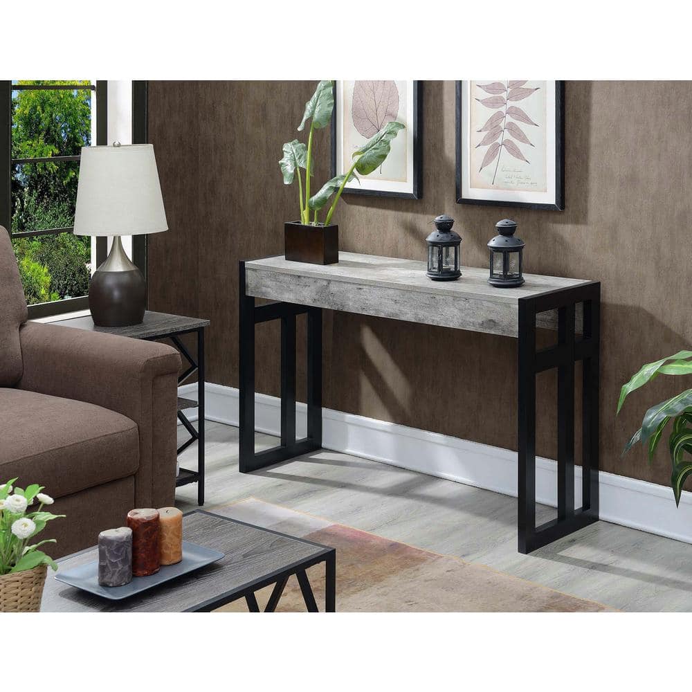 Faux Birch and Black Wood Console Table with Storage
